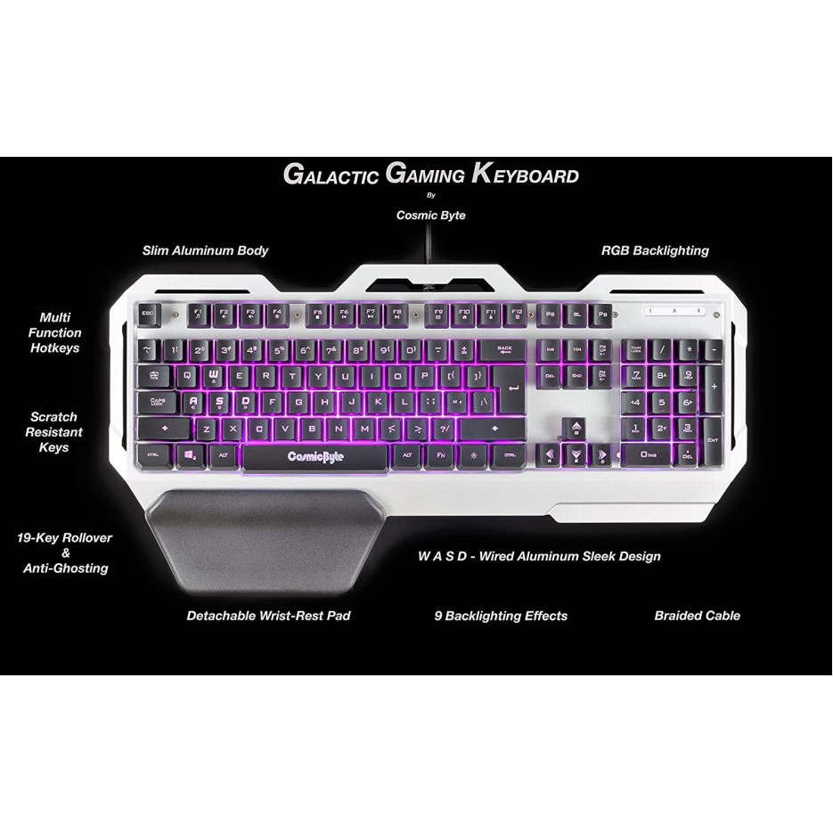 Cosmic Byte CB-GK-06 Galactic Wired Gaming Keyboard with Aluminium Body, 7 Black Silver