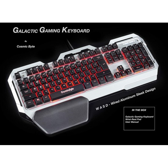 Cosmic Byte CB-GK-06 Galactic Wired Gaming Keyboard with Aluminium Body, 7  Black/Silver
