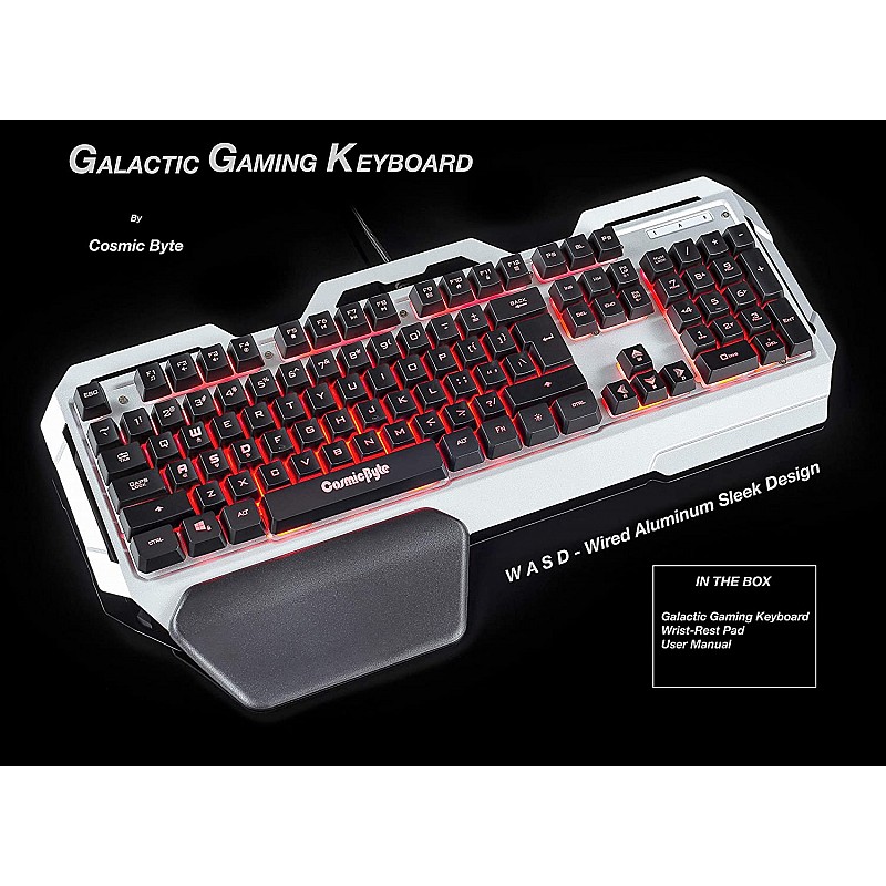 Cosmic Byte CB-GK-06 Galactic Wired Gaming Keyboard with Aluminium Body, 7  Black Silver