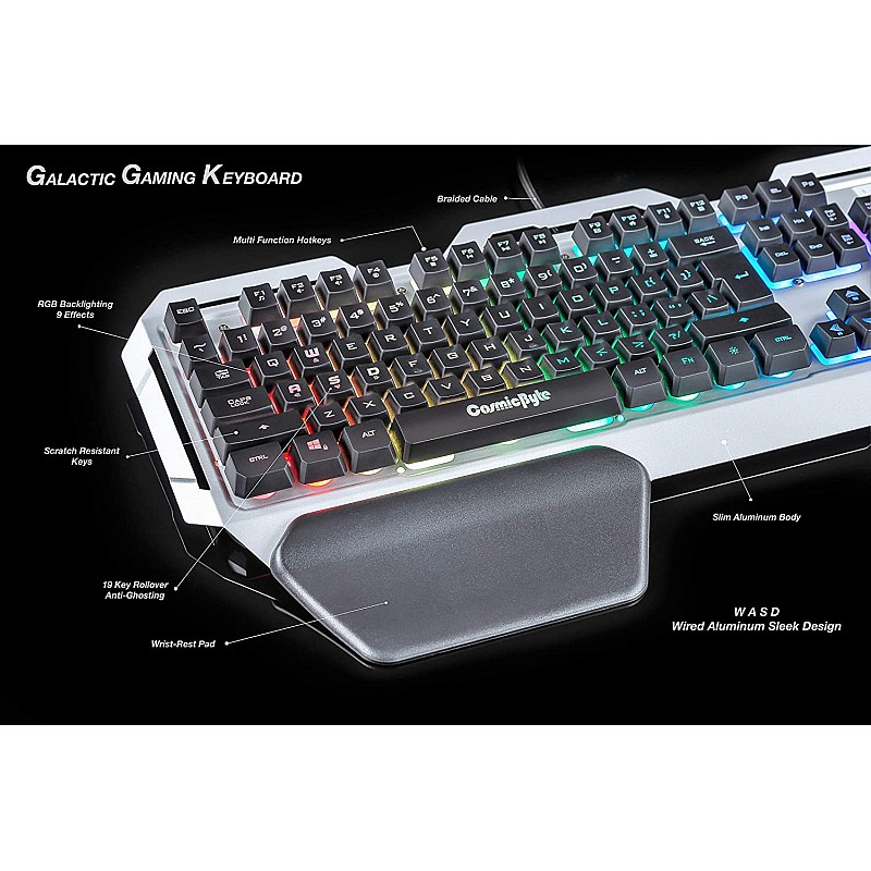 Cosmic Byte CB-GK-06 Galactic Wired Gaming Keyboard with Aluminium Body, 7  Black Silver