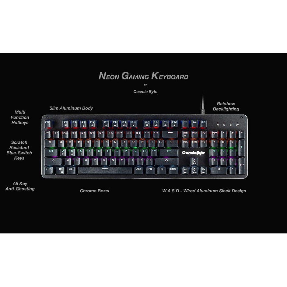 Cosmic Byte CB-GK-12 Neon Rainbow Mechanical Keyboard with Blue Switch