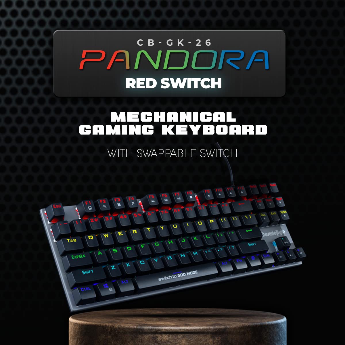 Cosmic Byte CB-GK-26 Pandora TKL Mechanical Keyboard Upgraded with Swappable Outemu Red Switches & Rainbow LED (Black/Grey)