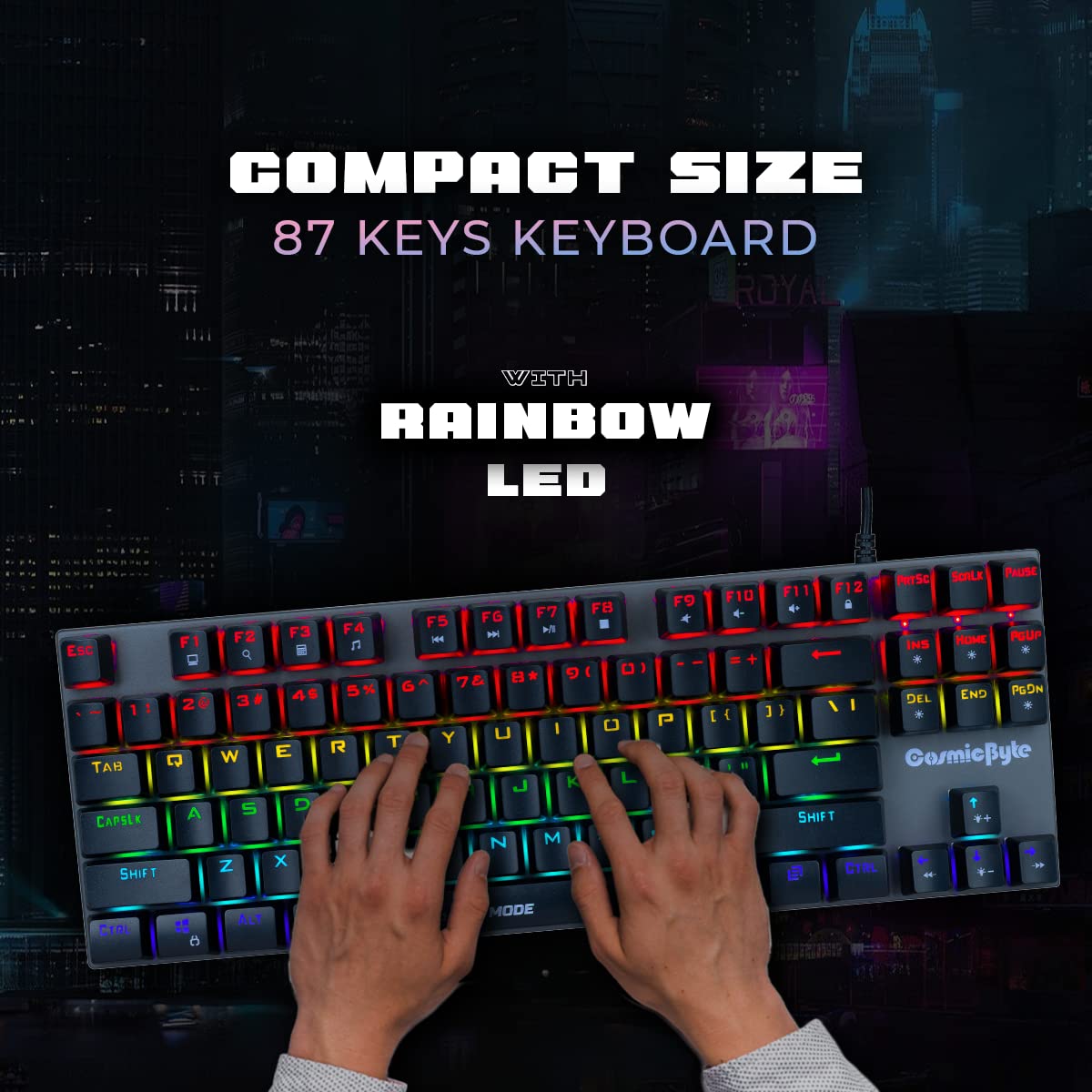 Cosmic Byte CB-GK-26 Pandora TKL Mechanical Keyboard Upgraded with Swappable Outemu Red Switches & Rainbow LED (Black/Grey)