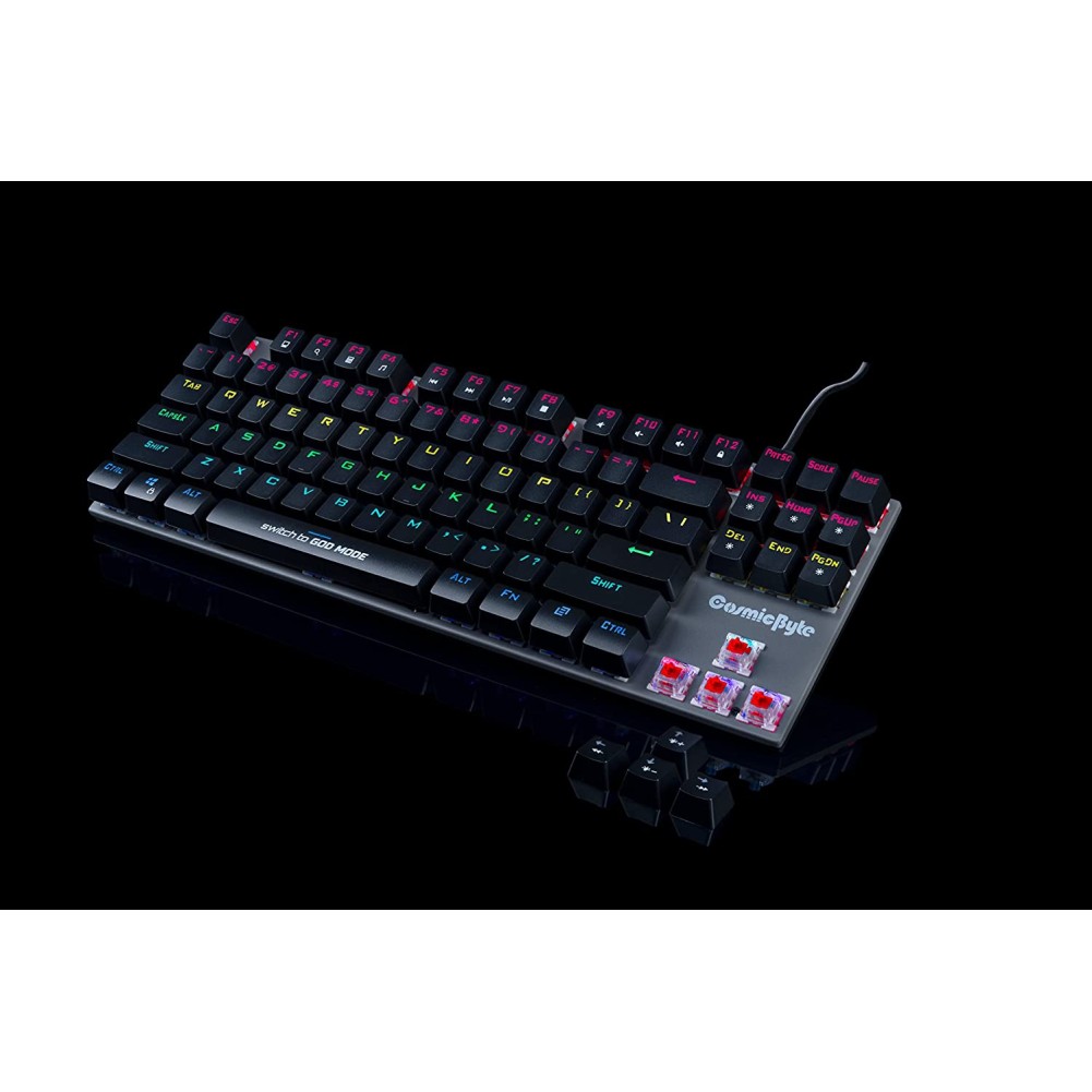 Cosmic Byte CB-GK-26 Pandora TKL Mechanical Keyboard with Outemu Red Switches and Rainbow LED (Black Grey)