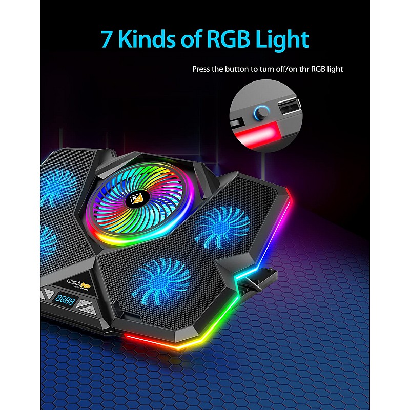 Cosmic Byte Cyclone RGB Laptop Cooling Pad with 5 Fan Adjustable Speed USB Hub Black-Blue