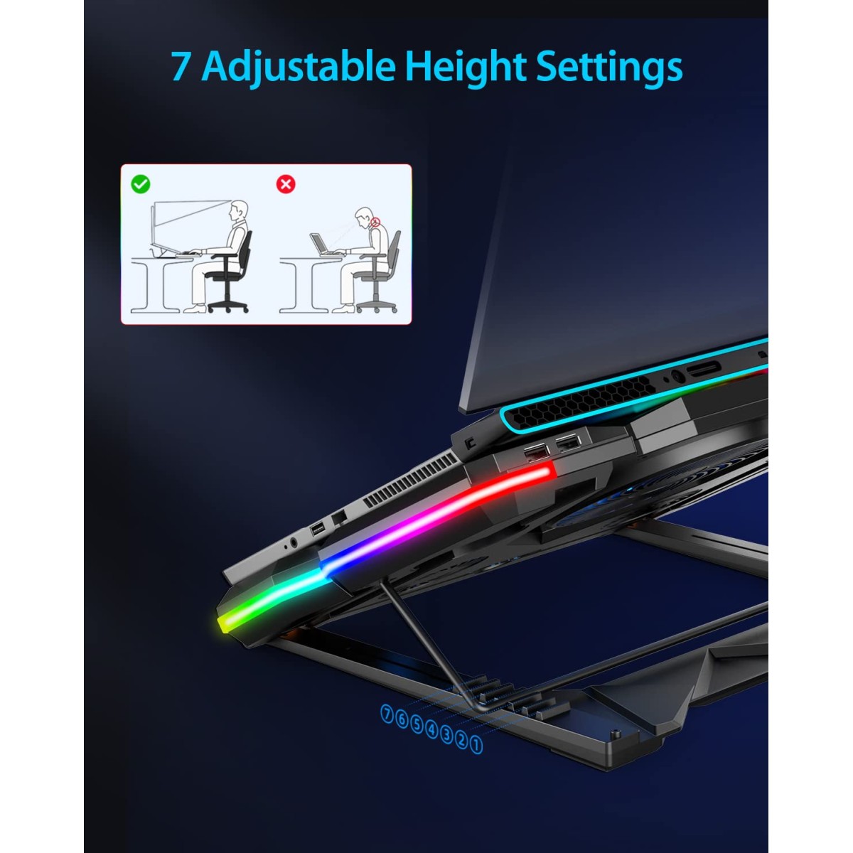 Cosmic Byte Cyclone RGB Laptop Cooling Pad with 5 Fan Adjustable Speed USB Hub Black-Blue