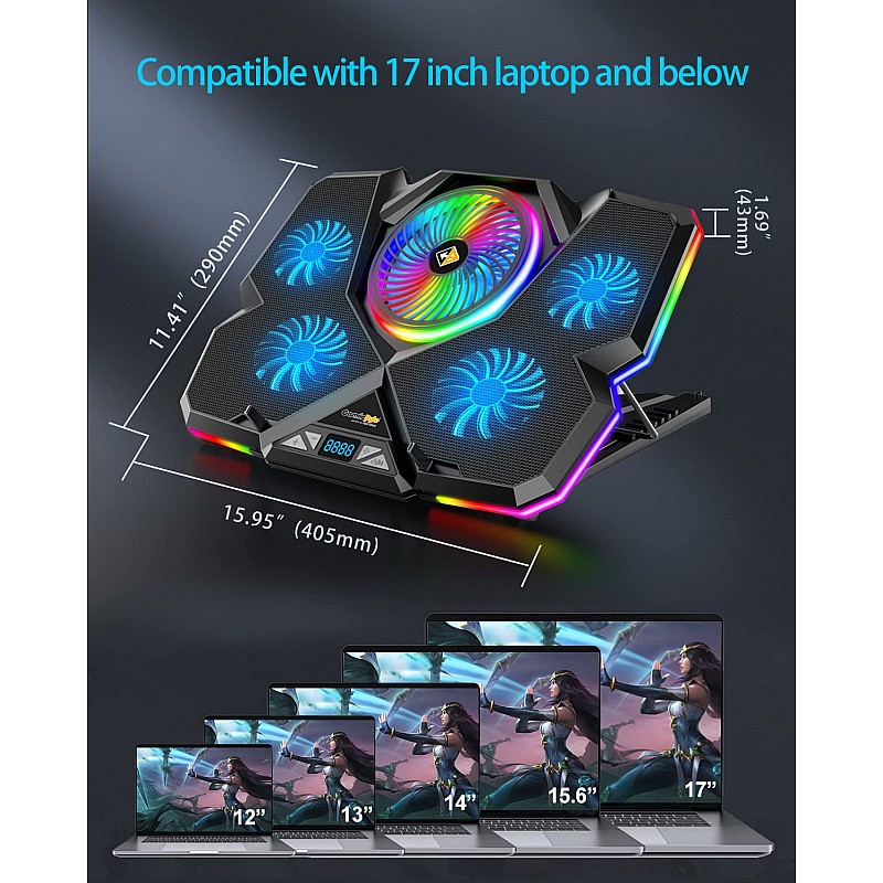 Cosmic Byte Cyclone RGB Laptop Cooling Pad with 5 Fan Adjustable Speed USB Hub Black-Blue