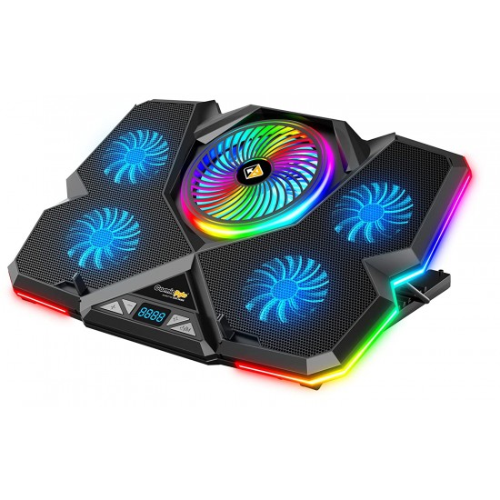 Cosmic Byte Cyclone RGB Laptop Cooling Pad with 5 Fan Adjustable Speed USB Hub Black-Blue
