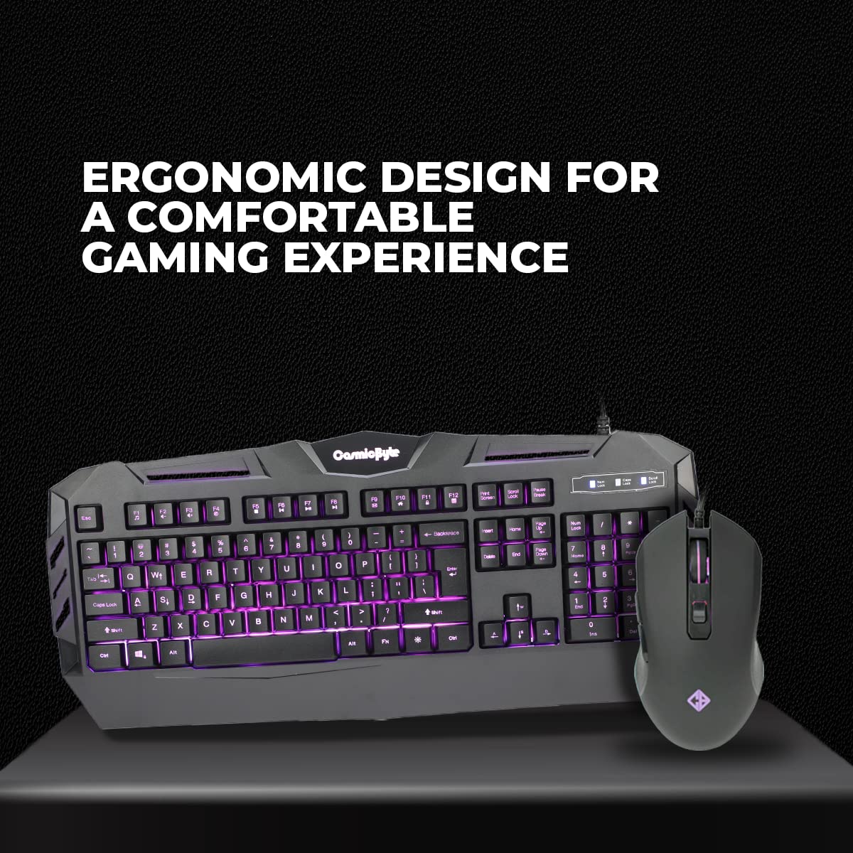 Cosmic Byte Dark Matter Gaming Keyboard and Mouse Combo, 3 Color LED Backlight, Upto 2400 DPI 5 Button LED Mouse (Black)