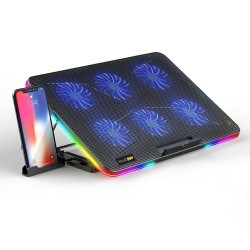 Cosmic Byte Hydroid RGB Cooling Pad with 6 Fans 60mm Fan Size Mobile Holder 7 Levels Height Adjustment, Up to 15 Laptops (Black)