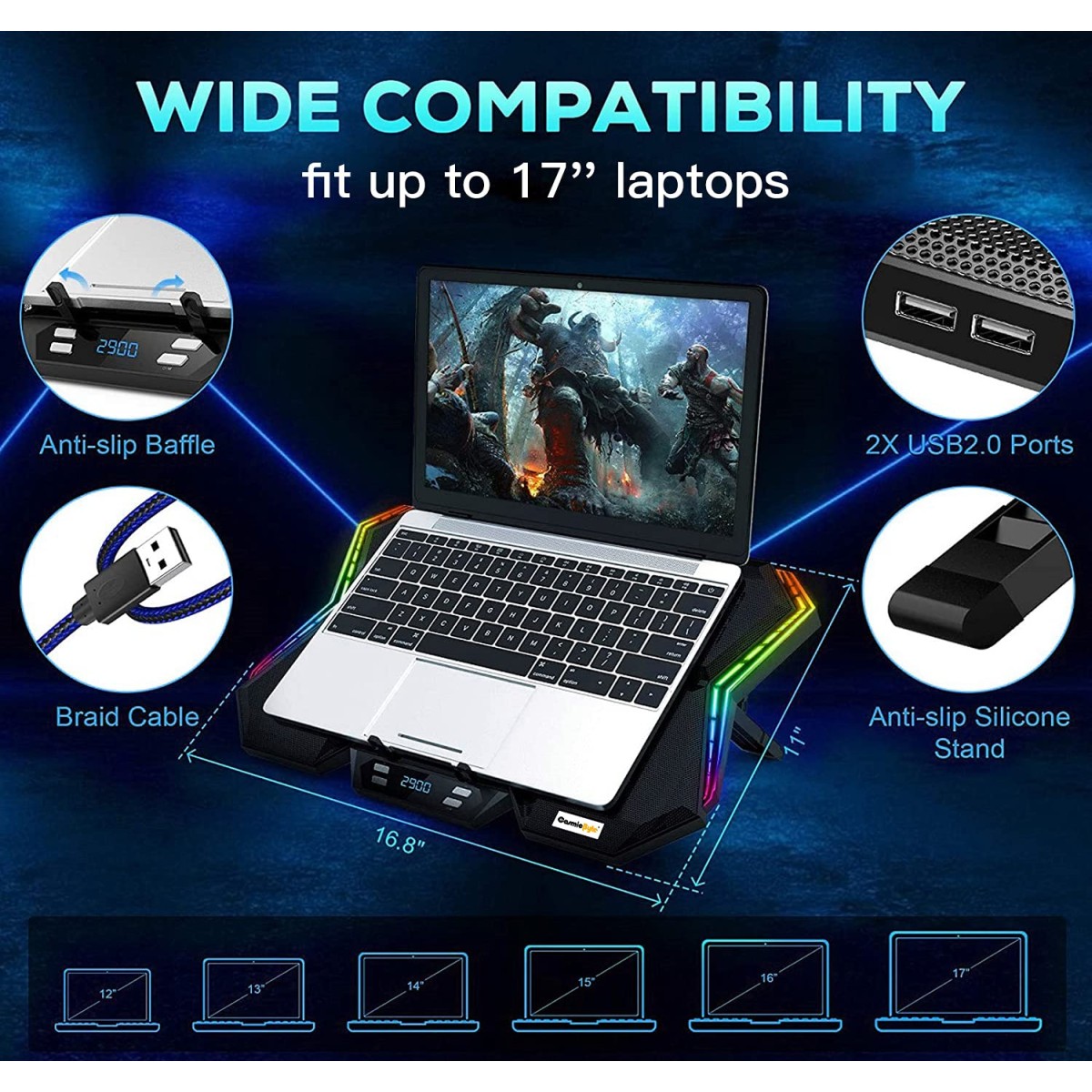 Cosmic Byte Meteoroid RGB Laptop Cooling Pad with 6 Fan Upto 17 inch laptops Black Blue