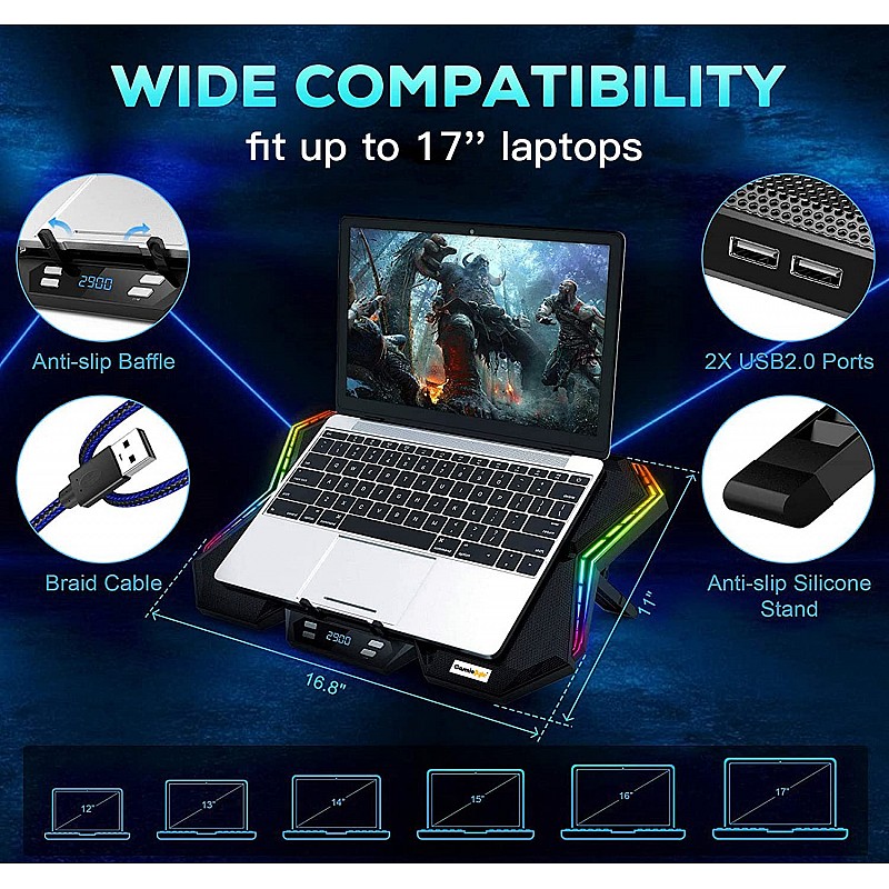 Cosmic Byte Meteoroid RGB Laptop Cooling Pad with 6 Fan Upto 17 inch laptops Black Blue