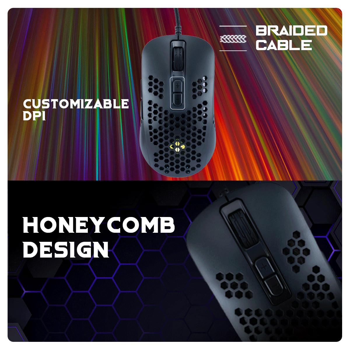 Cosmic Byte Orcus RGB Honeycomb Gaming USB Mouse with Software, New Upgraded, 12800DPI, Instant 825 Sensor
