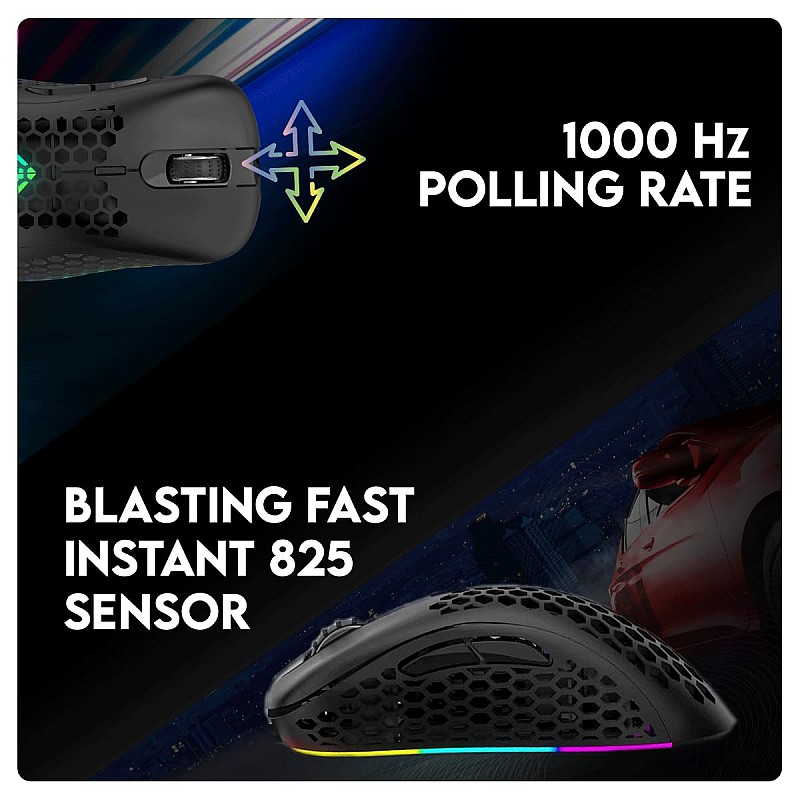 Cosmic Byte Spectrum RGB Wired Gaming Mouse, 66grams, 12800DPI, 1000Hz Polling, 10M Switches, Software Support (Black)