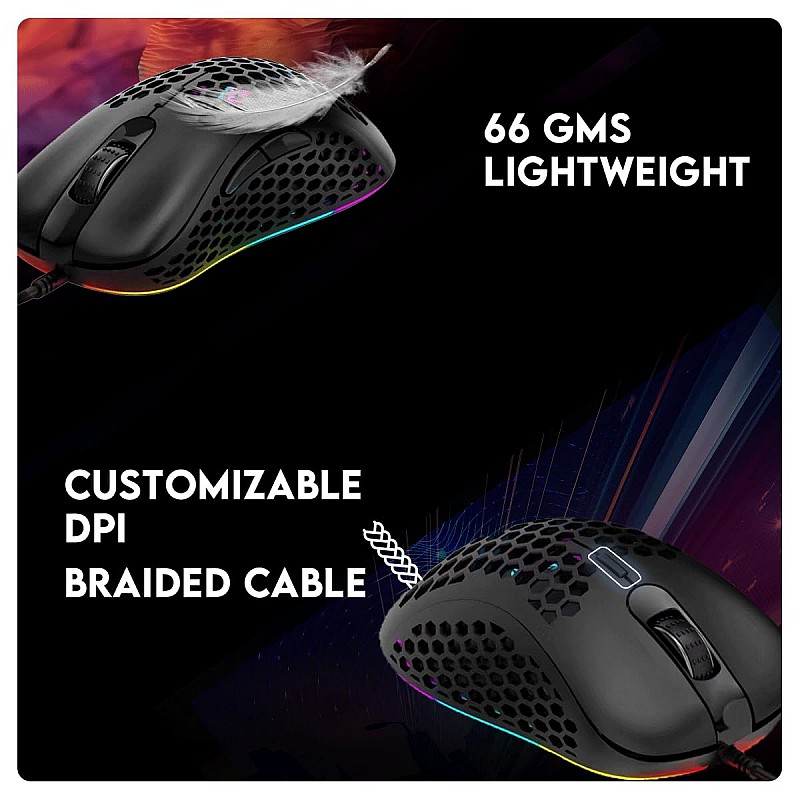 Cosmic Byte Spectrum RGB Wired Gaming Mouse, 66grams, 12800DPI, 1000Hz Polling, 10M Switches, Software Support (Black)