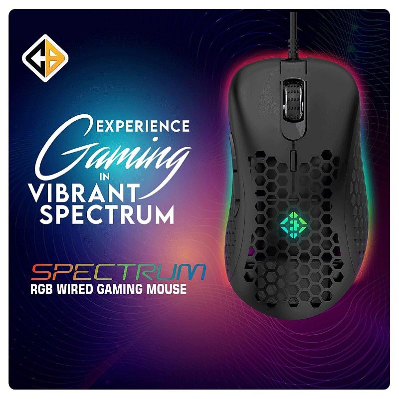 Cosmic Byte Spectrum RGB Wired Gaming Mouse, 66grams, 12800DPI, 1000Hz Polling, 10M Switches, Software Support (Black)