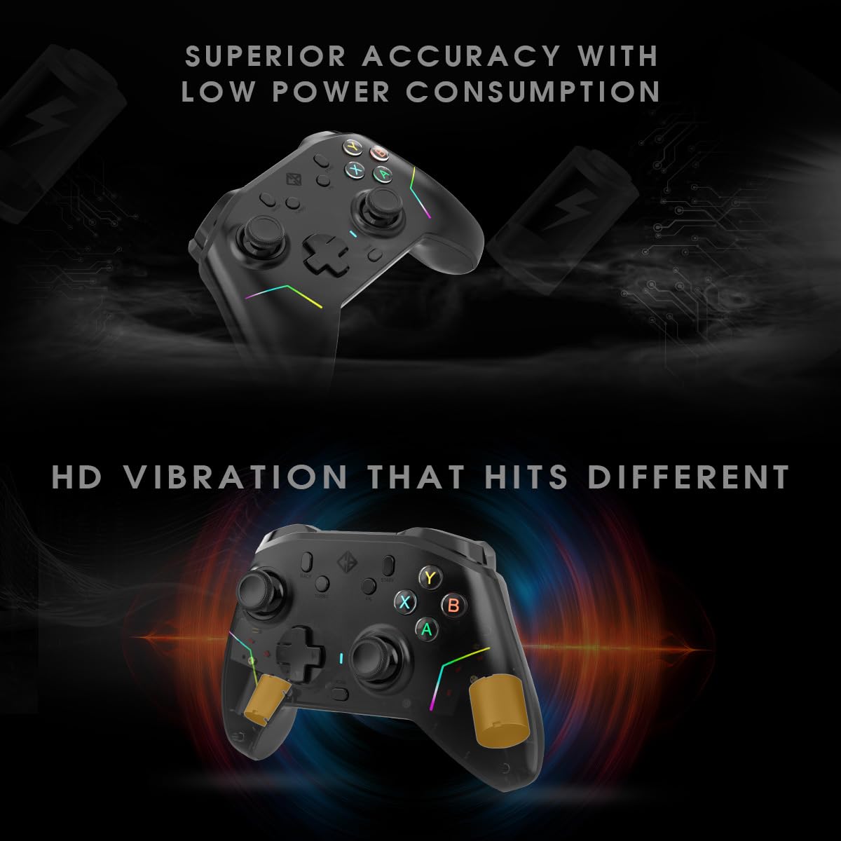 Cosmic Byte Starforge Tri-Mode Controller | Optical Triggers with Trigger Locks | TMR Replaceable Joysticks | Impulse Trigger Feedback | HD Voice Coil Vibration | Macro Back Buttons | RGB & Tri-Mode Connectivity