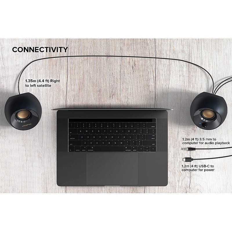 Creative Pebble V2 - Minimalistic 2.0 USB-C Powered Desktop Speakers, 3.5 mm AUX-in Type-A Adapter Cable (Black)