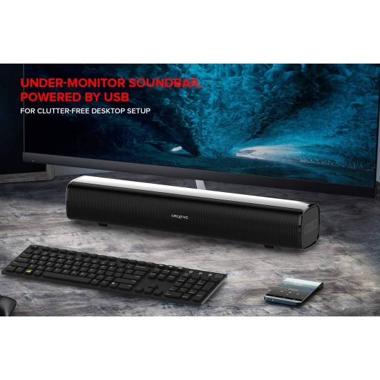 Creative Stage Air 20W Portable and Compact Under-Monitor USB-Powered Soundbar for Computer, with Dual-Driver and Passive Radiator for Big Bass