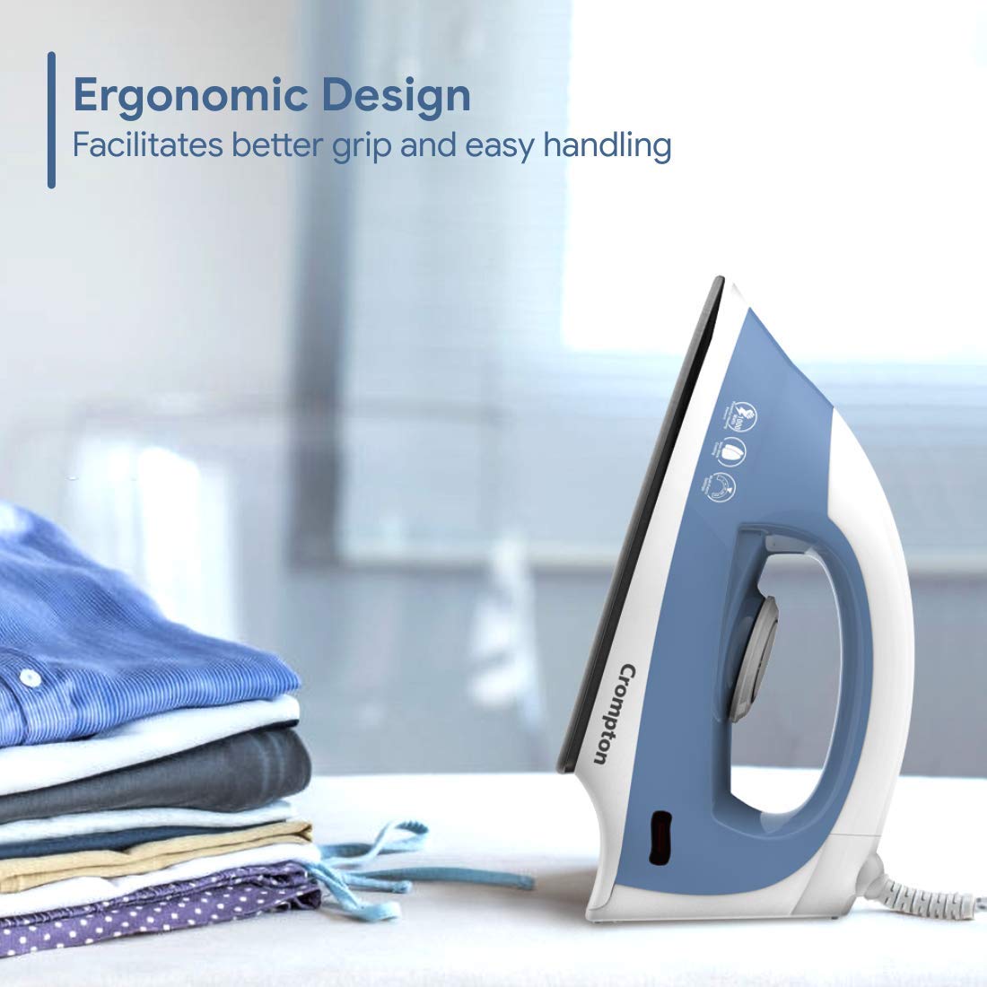 Crompton Brio 1000-Watts Dry Iron with Weilburger Coating (Sky Blue and White)