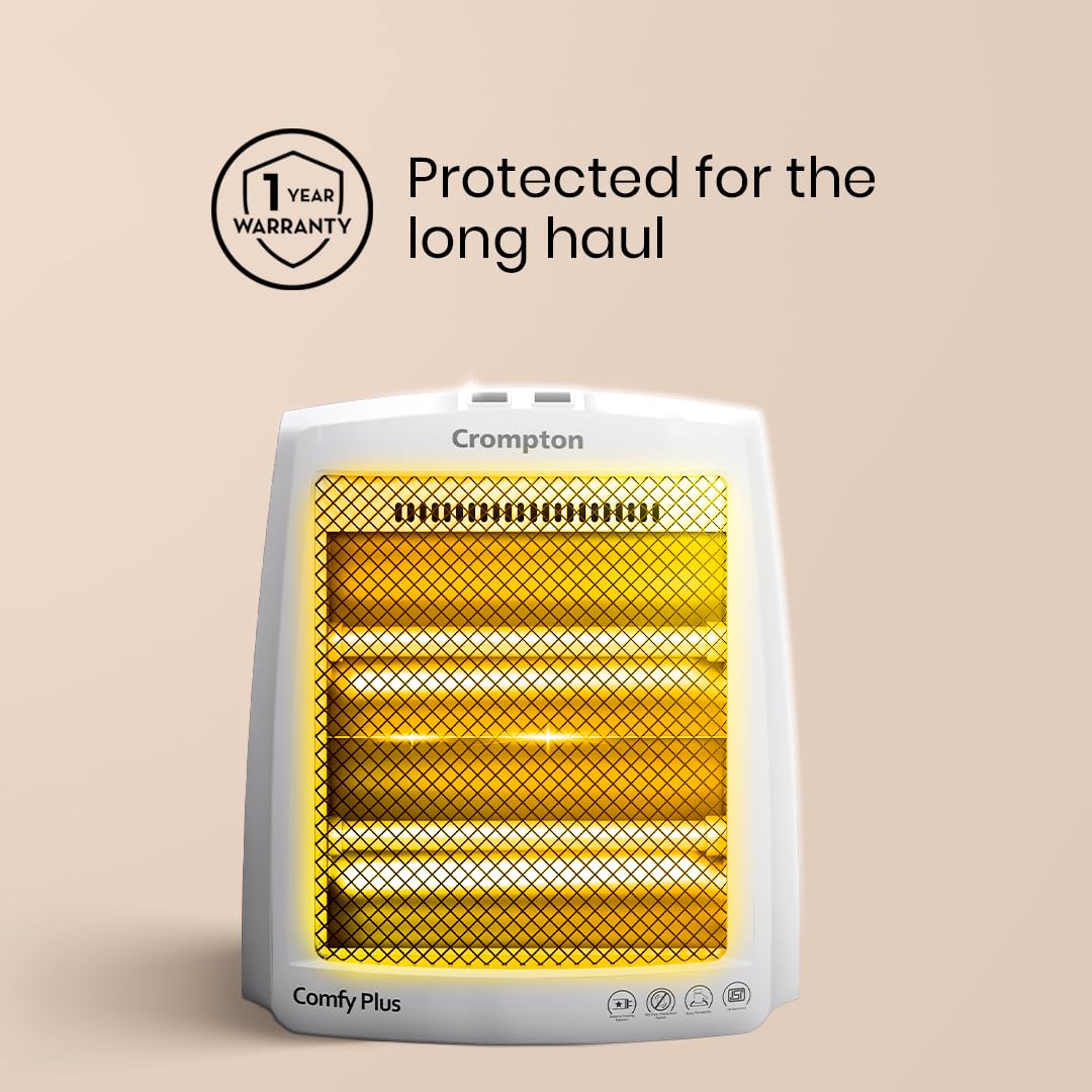 Crompton Comfy Plus 800 Watt Quartz Room Heater with 2 Heat Setting | Handle to carry | Neon Lamp indicator