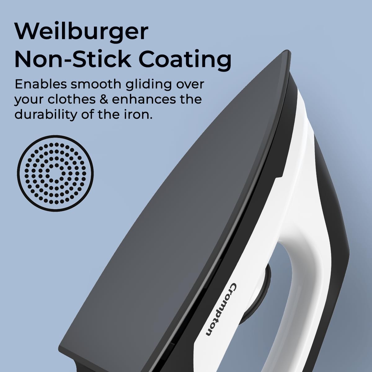 Crompton Cromyon 1000W Lightweight Iron,Weilburger Non Stick Soleplate for Smooth Gliding, (Black), 6 Fabric Settings (ACGEI-CROMYON)