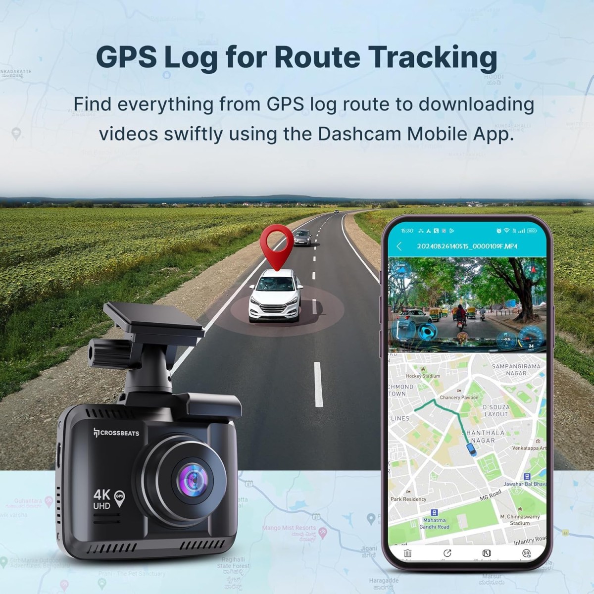 CrossBeats RoadEye 2.0 Dash Camera for Car Front and Rear| 2.7K Resolution 5MP FHD with Night Vision| ADAS 3" LCD Display Dash cam for car 150° Wide Angle| G-Sensor | Loop Emergency Recorder| 256 GB