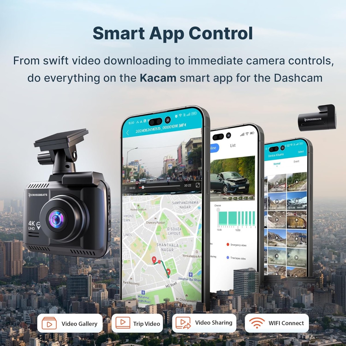 CrossBeats RoadEye 2.0 Dash Camera for Car Front and Rear| 2.7K Resolution 5MP FHD with Night Vision| ADAS 3" LCD Display Dash cam for car 150° Wide Angle| G-Sensor | Loop Emergency Recorder| 256 GB