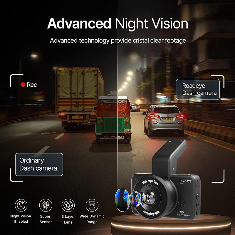 CrossBeats RoadEye 2.0 Dash Camera for Car Front and Rear| 2.7K Resolution 5MP FHD with Night Vision| ADAS 3" LCD Display Dash cam for car 150° Wide Angle| G-Sensor | Loop Emergency Recorder| 256 GB