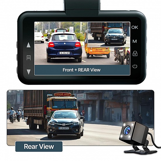 CrossBeats RoadEye 2.0 Dash Camera for Car Front and Rear| 2.7K Resolution 5MP FHD with Night Vision| ADAS 3" LCD Display Dash cam for car 150° Wide Angle| G-Sensor | Loop Emergency Recorder| 256 GB