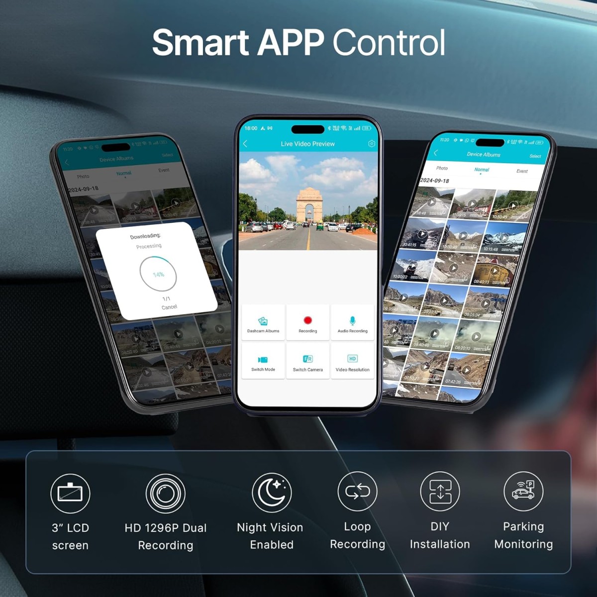 CrossBeats RoadEye 2.0 Dash Camera for Car Front and Rear| 2.7K Resolution 5MP FHD with Night Vision| ADAS 3" LCD Display Dash cam for car 150° Wide Angle| G-Sensor | Loop Emergency Recorder| 256 GB