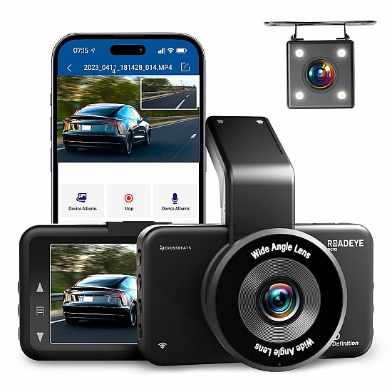 CrossBeats RoadEye 2.0 Dash Camera for Car Front and Rear| 2.7K Resolution 5MP FHD with Night Vision| ADAS 3" LCD Display Dash cam for car 150° Wide Angle| G-Sensor | Loop Emergency Recorder| 256 GB