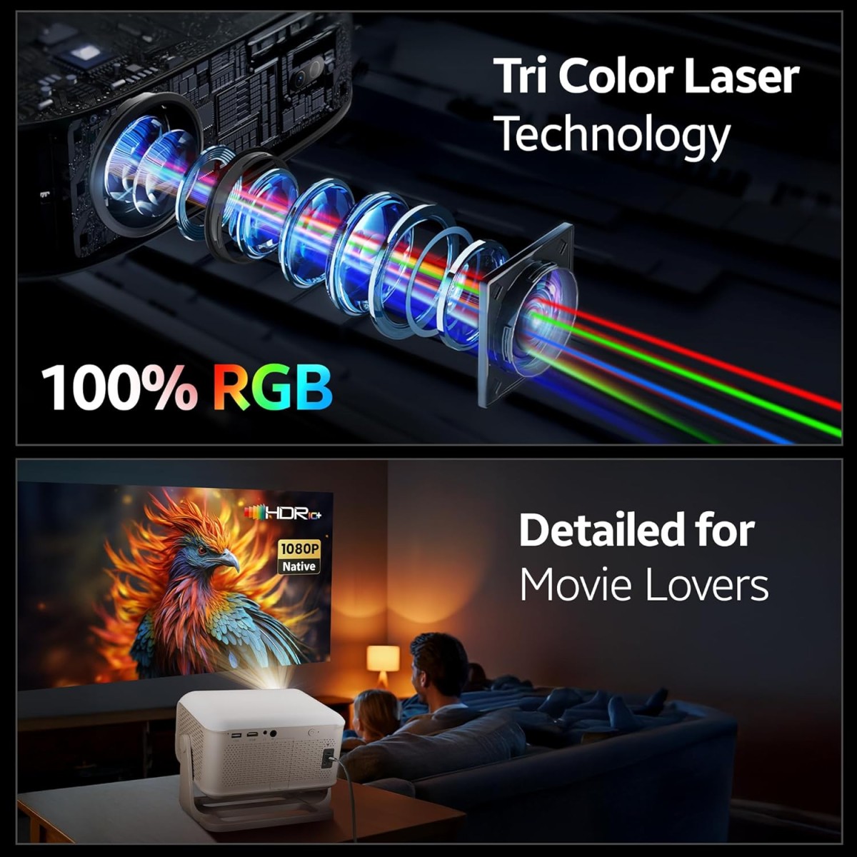 Crossbeats Lumex Cine Smart Home Projector 4k Ultra HD, Native 1080p, Mini Projector for Room,16000 Lumens Android OS, Built-in - Netflix, Prime, YouTube, Portable, Speaker, WiFi, 300" Display Cinema Crossbeats Lumex Cine Smart Home Projector 4k Ultra HD, Native 1080p, Mini Projector for Room,16000 Lumens Android OS, Built-in - Netflix, Prime, YouTube, Portable, Speaker, WiFi, 300" Display Cinema