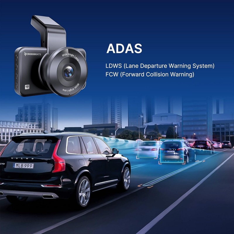 Crossbeats RoadEye Dash Cam| WiFi & APP | Full HD 1080P with 150° Wide Angle| Car Camera| Large 3" Screen Dashcam with Night Vision | G-Sensor | Loop Recording| Parking Monitor| Motion Detection|ADAS