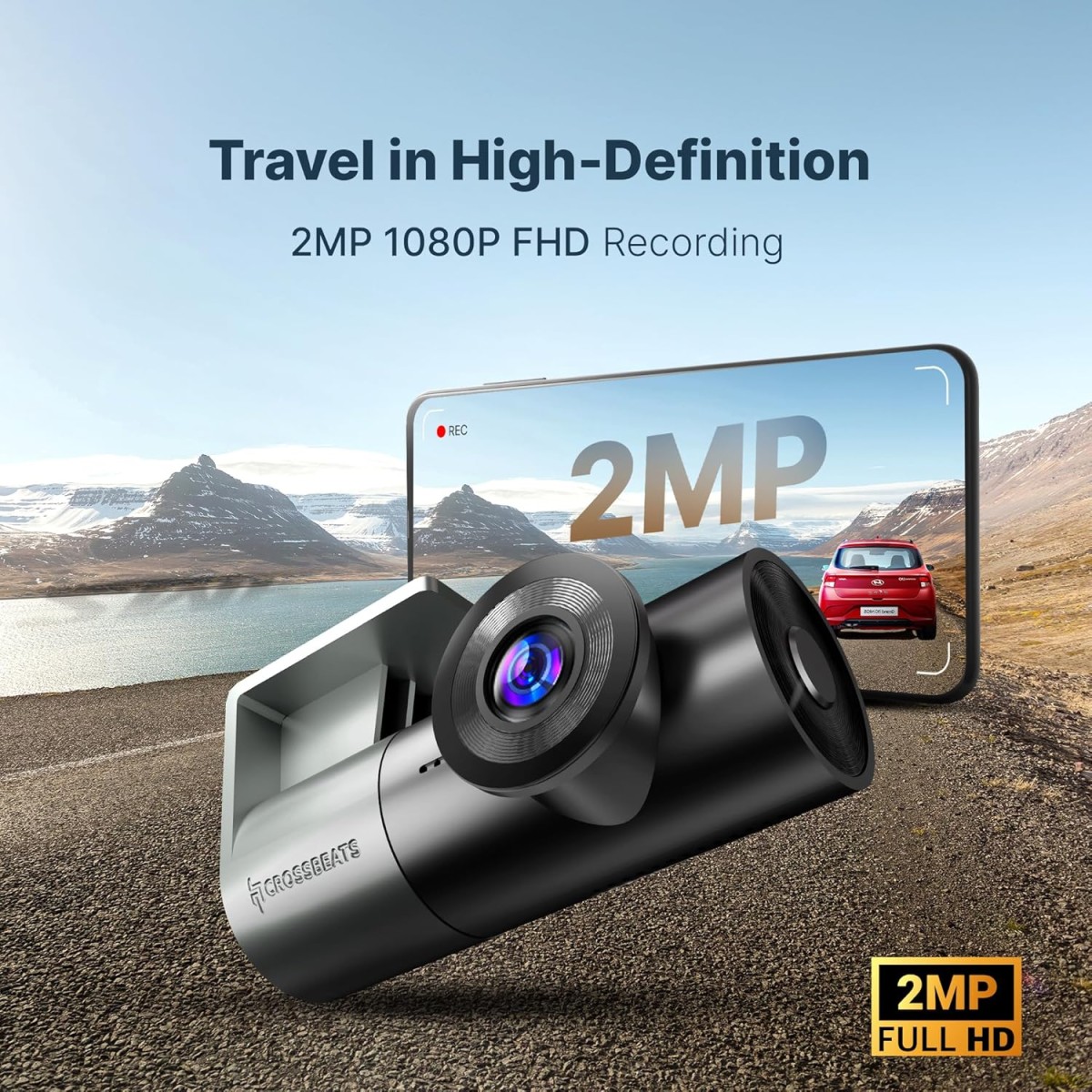 Crossbeats RoadEye-Neo-Dash Camera for Car WiFi & APP 2MP FHD 1080p 170° Wide Angle Dashcam 360° Front Camera for Car