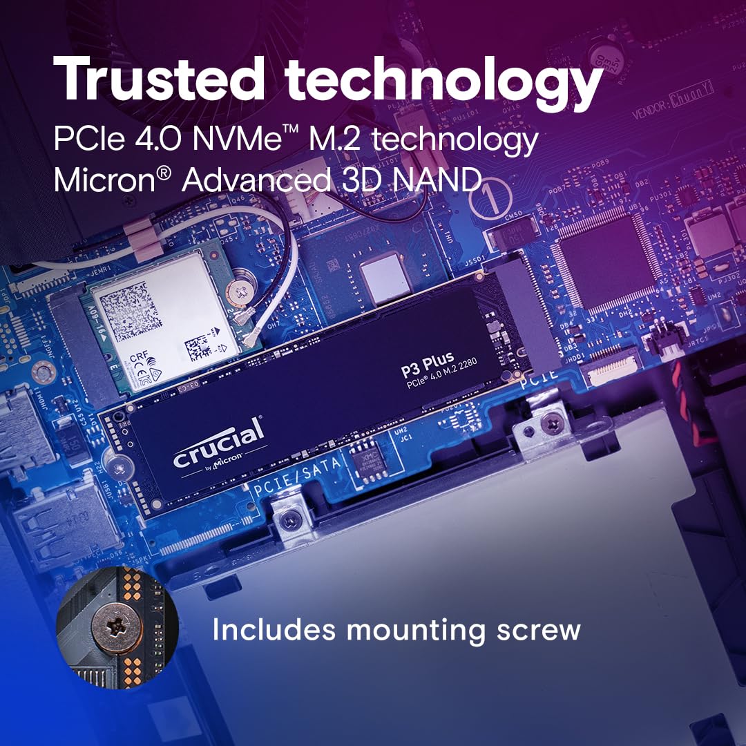 Crucial P3 Plus 2TB PCIe 4.0 3D NAND NVMe M.2 SSD, up to 5000MB/s - CT2000P3PSSD8 Crucial P3 Plus 2TB PCIe 4.0 3D NAND NVMe M.2 SSD, up to 5000MB/s - CT2000P3PSSD8