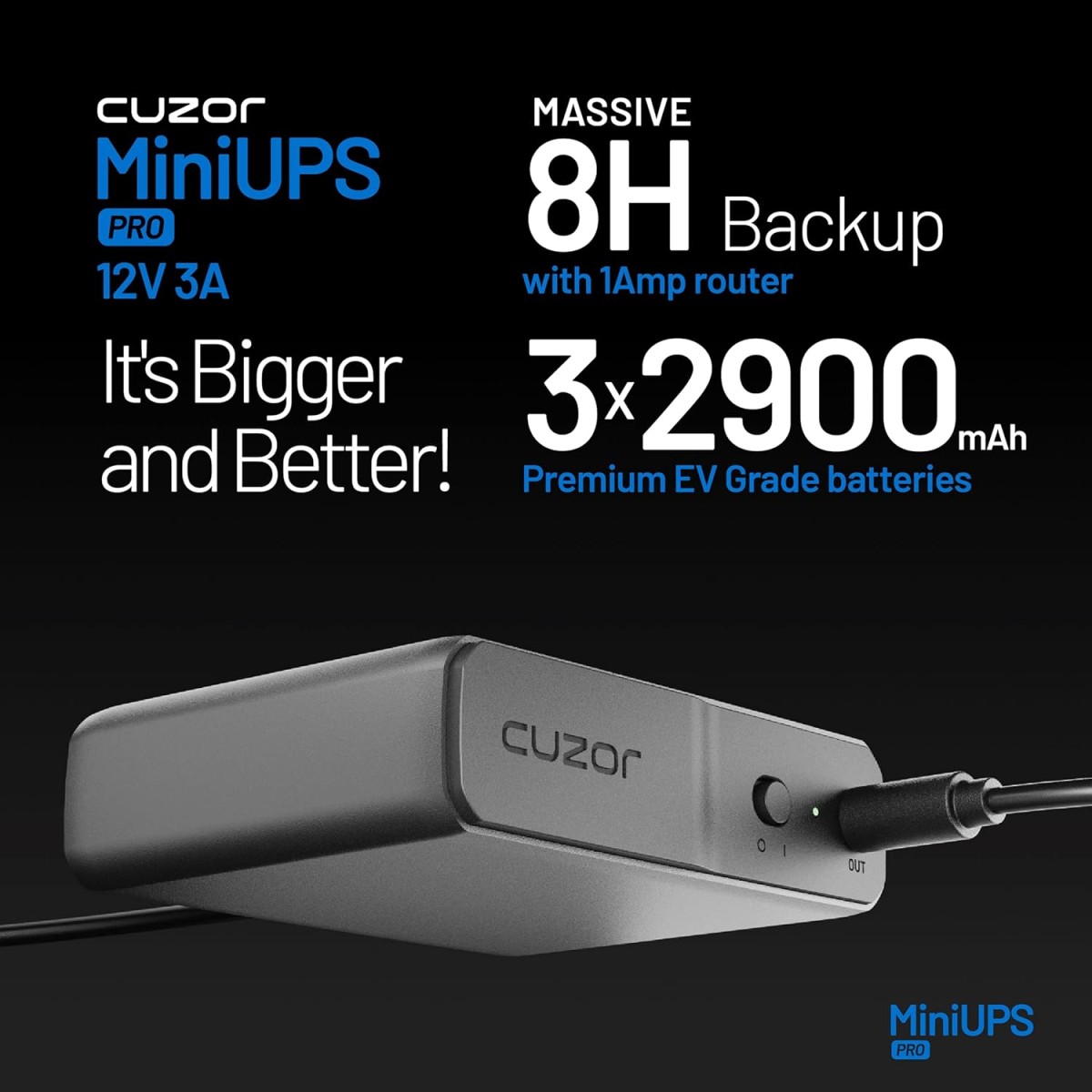 Cuzor Mini UPS PRO 12V Router UPS up to 3A | Up to 8 Hours | 3×2900 mAh | WiFi UPS Power Backup | Backup for broadband Modem Cuzor Mini UPS PRO 12V Router UPS up to 3A | Up to 8 Hours | 3×2900 mAh | WiFi UPS Power Backup | Backup for broadband Modem