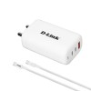 D-Link 65W Triple Port Fast Charger 2 Type-C & 1 USB-A for All Mobile Phones,Type C Enabled Laptops.Gan Technology(100W) Cable. - White