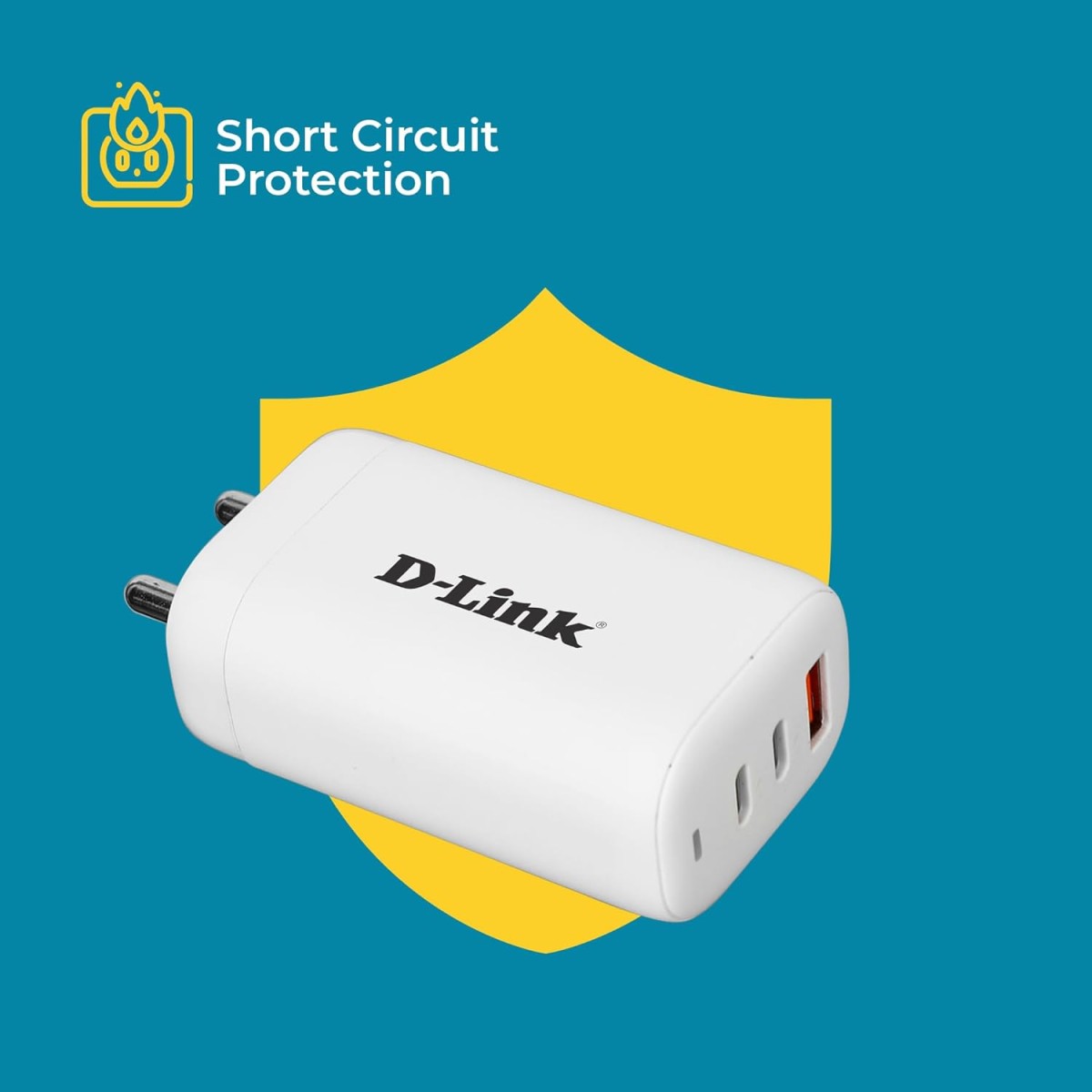 D-Link 65W Triple Port Fast Charger 2 Type-C & 1 USB-A for All Mobile Phones,Type C Enabled Laptops.Gan Technology(100W) Cable. - White