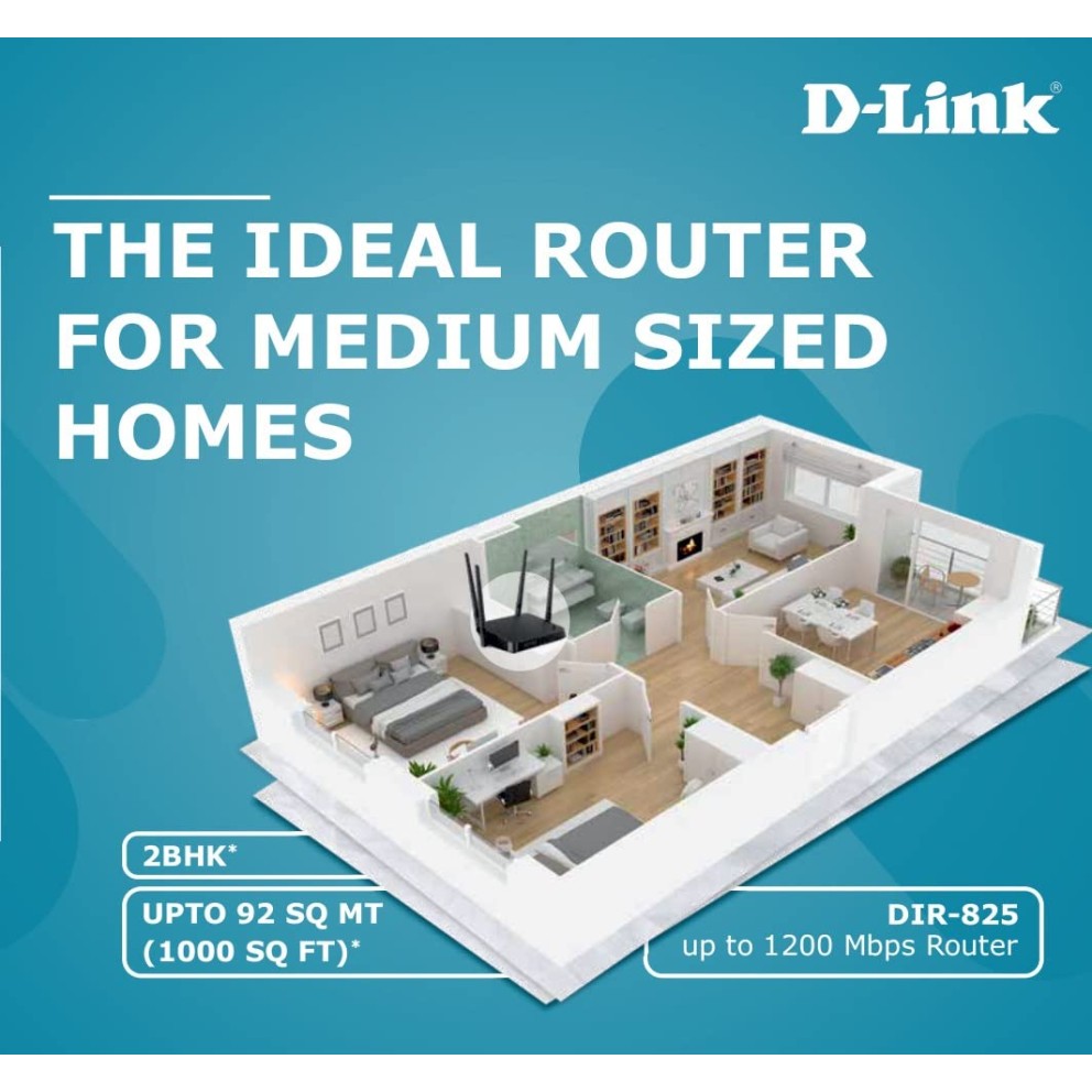 D-Link DIR-825 1200Mbps Dual Band Wi-Fi Router Black D-Link DIR-825 1200Mbps Dual Band Wi-Fi Router Black