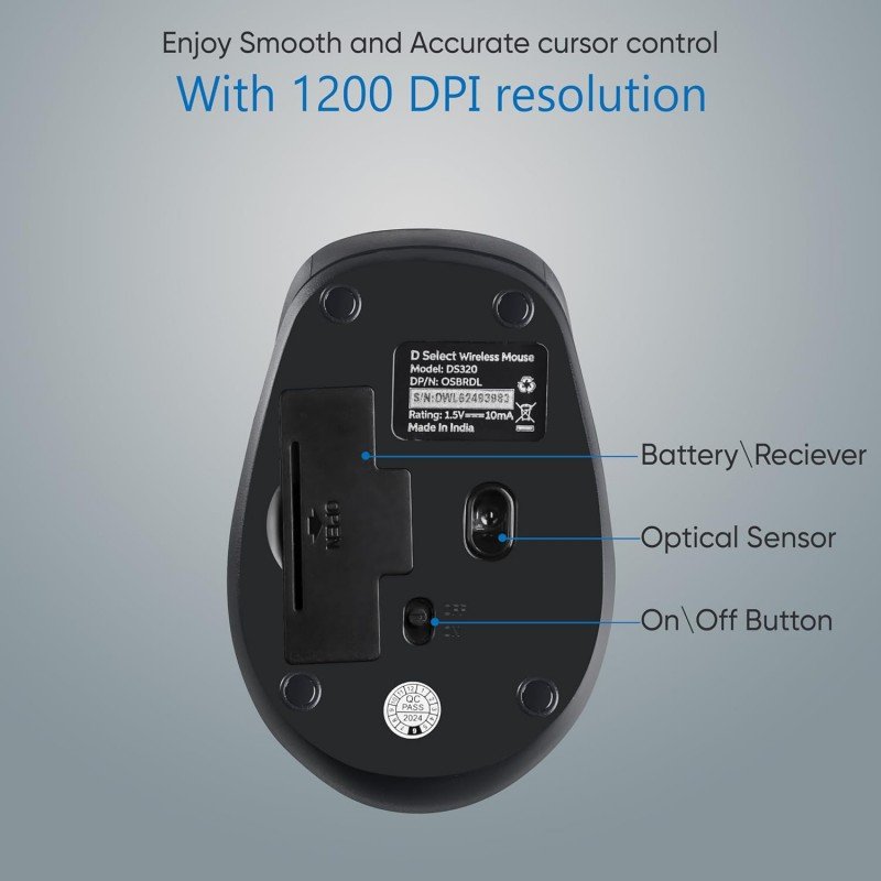 D SELECT Wireless Mouse DS320-Black with USB Type A Connector, 1200DPi, Lightweight | Marketed by Dell D SELECT Wireless Mouse DS320-Black with USB Type A Connector, 1200DPi, Lightweight | Marketed by Dell