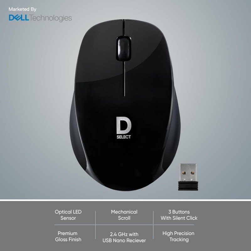D SELECT Wireless Mouse DS320-Black with USB Type A Connector, 1200DPi, Lightweight | Marketed by Dell D SELECT Wireless Mouse DS320-Black with USB Type A Connector, 1200DPi, Lightweight | Marketed by Dell