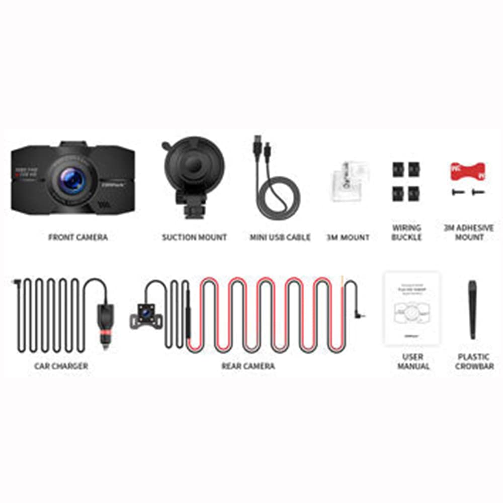 DC02 Dash Cam Front and Rear Full HD Dual Camera for Cars with 3 Inches(7.6cm) Screen Night Vision 170° Loop Recording Parking Mode