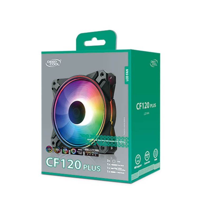 DEEPCOOL CF120 Plus 3 in 1 RGB 120 mm Case Fan Cooler Support A-RGB Motherboard Synchronization - DP-F12-AR-CF120P-3P