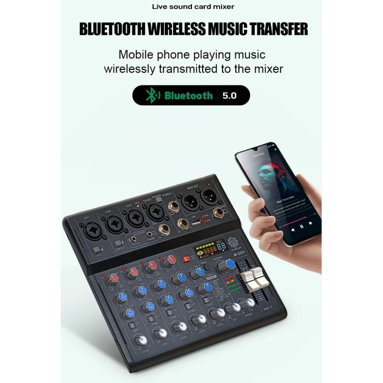 DIGIMORE 7 Channel Audio Mixer | DJ mixer Board | Bluetooth MP3 Mixer for Music With Sound Card Recording And 88 Kinds of DSP Digital Effects, USB Audio Interface for Karaoke (D-240) DIGIMORE 7 Channel Audio Mixer | DJ mixer Board | Bluetooth MP3 Mixer for Music With Sound Card Recording And 88 Kinds of DSP Digital Effects, USB Audio Interface for Karaoke (D-240)