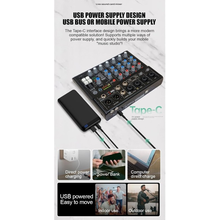 DIGIMORE 7 Channel Audio Mixer | DJ mixer Board | Bluetooth MP3 Mixer for Music With Sound Card Recording And 88 Kinds of DSP Digital Effects, USB Audio Interface for Karaoke (D-240) DIGIMORE 7 Channel Audio Mixer | DJ mixer Board | Bluetooth MP3 Mixer for Music With Sound Card Recording And 88 Kinds of DSP Digital Effects, USB Audio Interface for Karaoke (D-240)