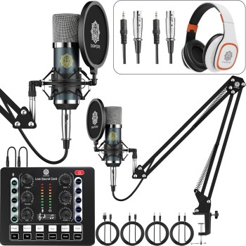 DIGIMORE Dual Condenser Microphone Kit for Singing with D-220 Sound Card | Studio Recording Equipments Full Set, Voice Recorder Mic, Karaoke, Gaming, Podcast & Lecture (D-442) DIGIMORE Dual Condenser Microphone Kit for Singing with D-220 Sound Card | Studio Recording Equipments Full Set, Voice Recorder Mic, Karaoke, Gaming, Podcast & Lecture (D-442)