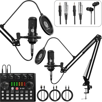 DIGIMORE Dual Condenser Microphone Kit for Singing with V8 Sound Card | Studio Recording Equipments Full Set, Voice Recorder Mic, Karaoke, Gaming, Podcast & Lecture (D-432) DIGIMORE Dual Condenser Microphone Kit for Singing with V8 Sound Card | Studio Recording Equipments Full Set, Voice Recorder Mic, Karaoke, Gaming, Podcast & Lecture (D-432)