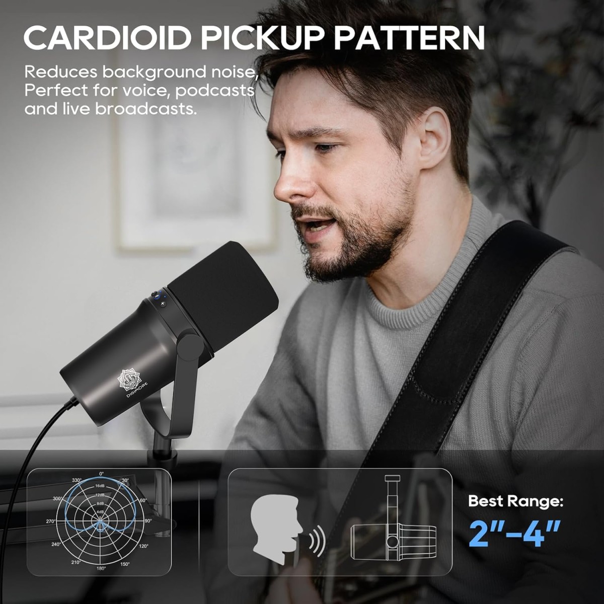 DIGIMORE Dynamic Podcast Microphone | USB/XLR Microphone kit for Streaming & Gaming | 24-Bit/192kHz Chip | Built-in Headphone Output | Mute Button, Gain Button (D-490)