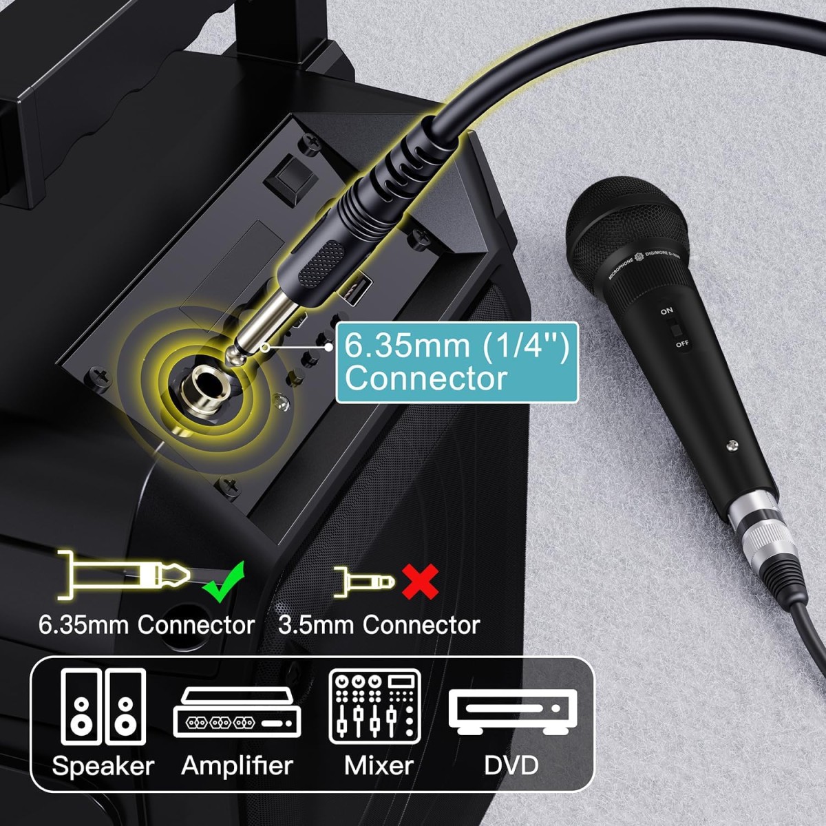 DIGIMORE Professional Cardioid Dynamic Microphone | Wired Mic with 20ft XLR Cable & Mic Holder | for Vocals, Singing, Karaoke, Live Performance, Studio, PA System, Stage, Recording (D-1020) DIGIMORE Professional Cardioid Dynamic Microphone | Wired Mic with 20ft XLR Cable & Mic Holder | for Vocals, Singing, Karaoke, Live Performance, Studio, PA System, Stage, Recording (D-1020)
